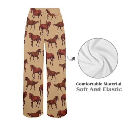 Brown Horse Print Pattern Women's Wide Leg Lounge Pants