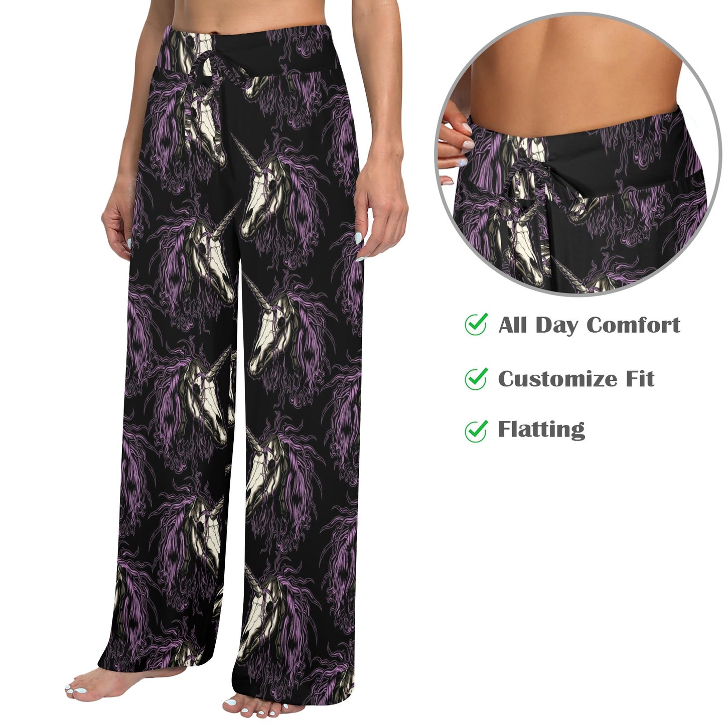 Unicorn Skull head Women's Wide Leg Lounge Pants