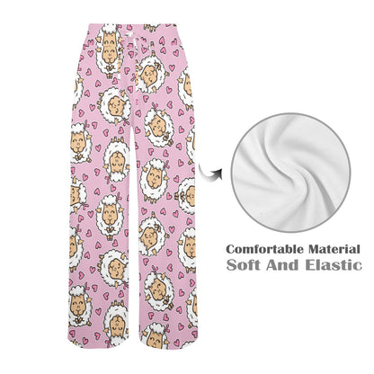 Sheep Cute Pattern Print Design 01 Women's Wide Leg Lounge Pants