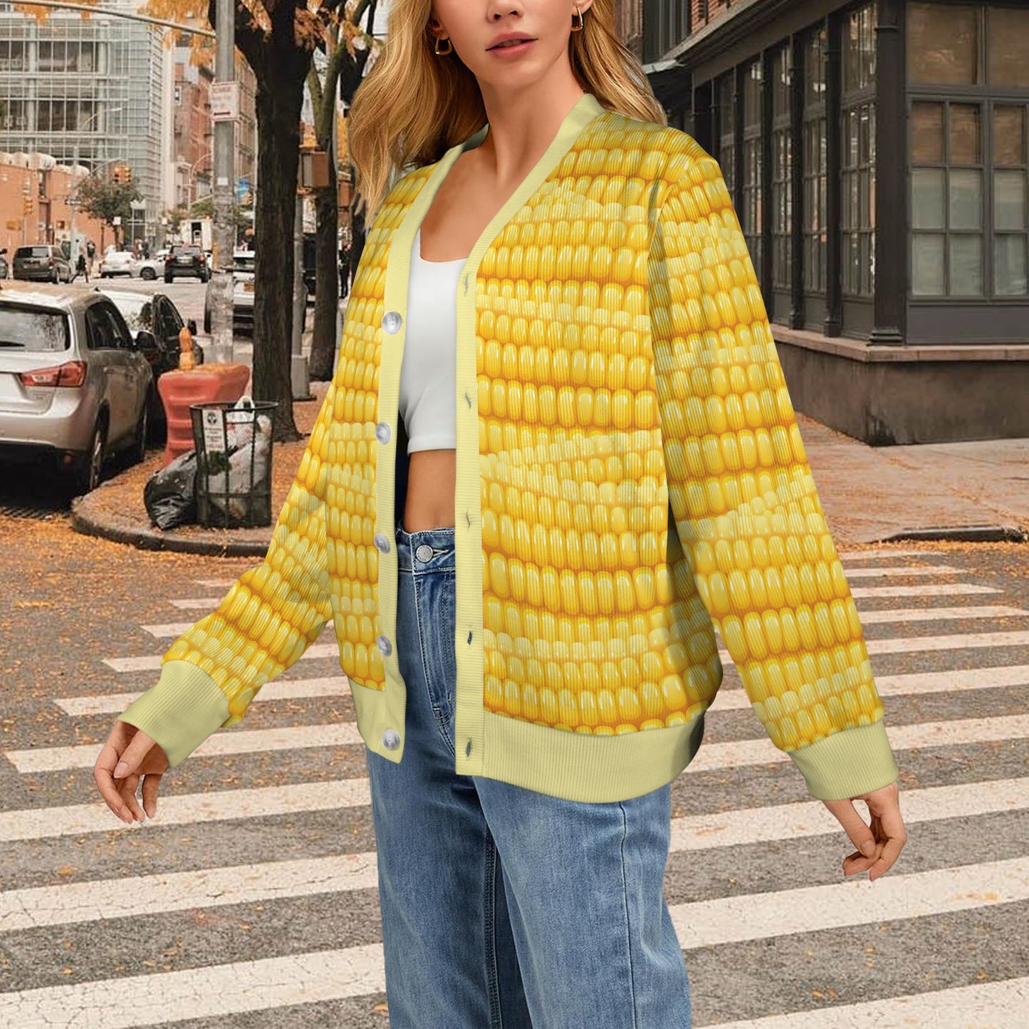 Agricultural Corn cob Pattern Women's Cardigan
