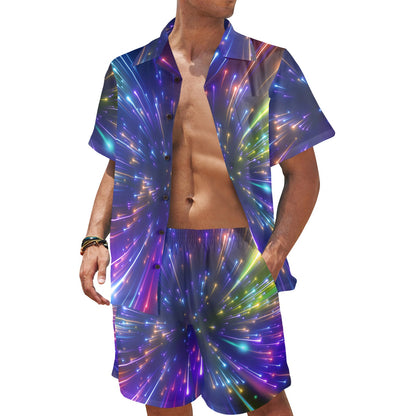 Celestial Rainbow Speed Light Men's Beach Shirt and Shorts Set