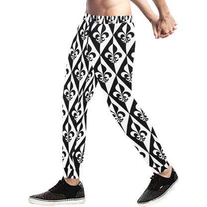Fleur De Lis Black White Pattern Print Design 02 Men's Sweatpants
