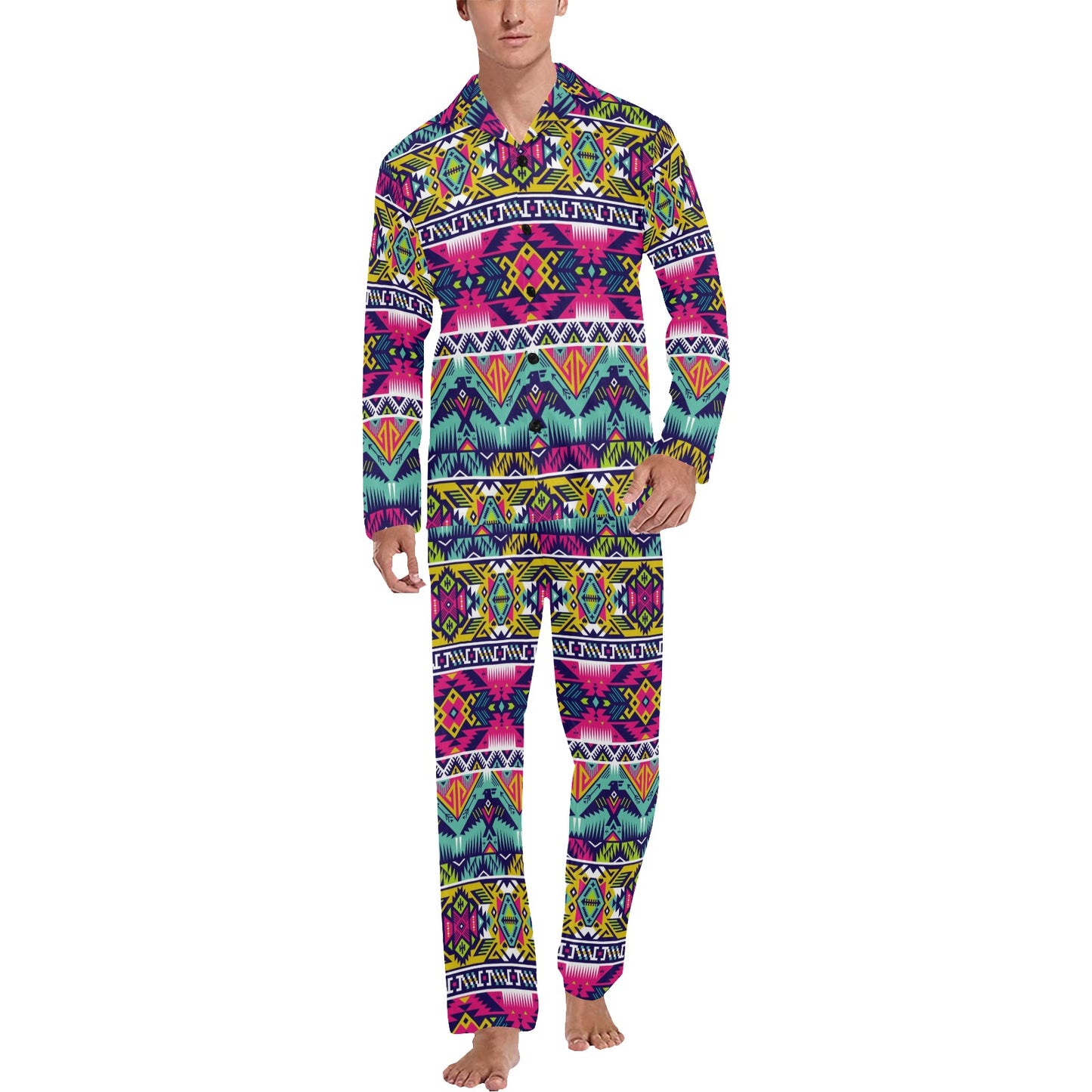 Indian Navajo Color Themed Design Print Men's Long Pajama Set