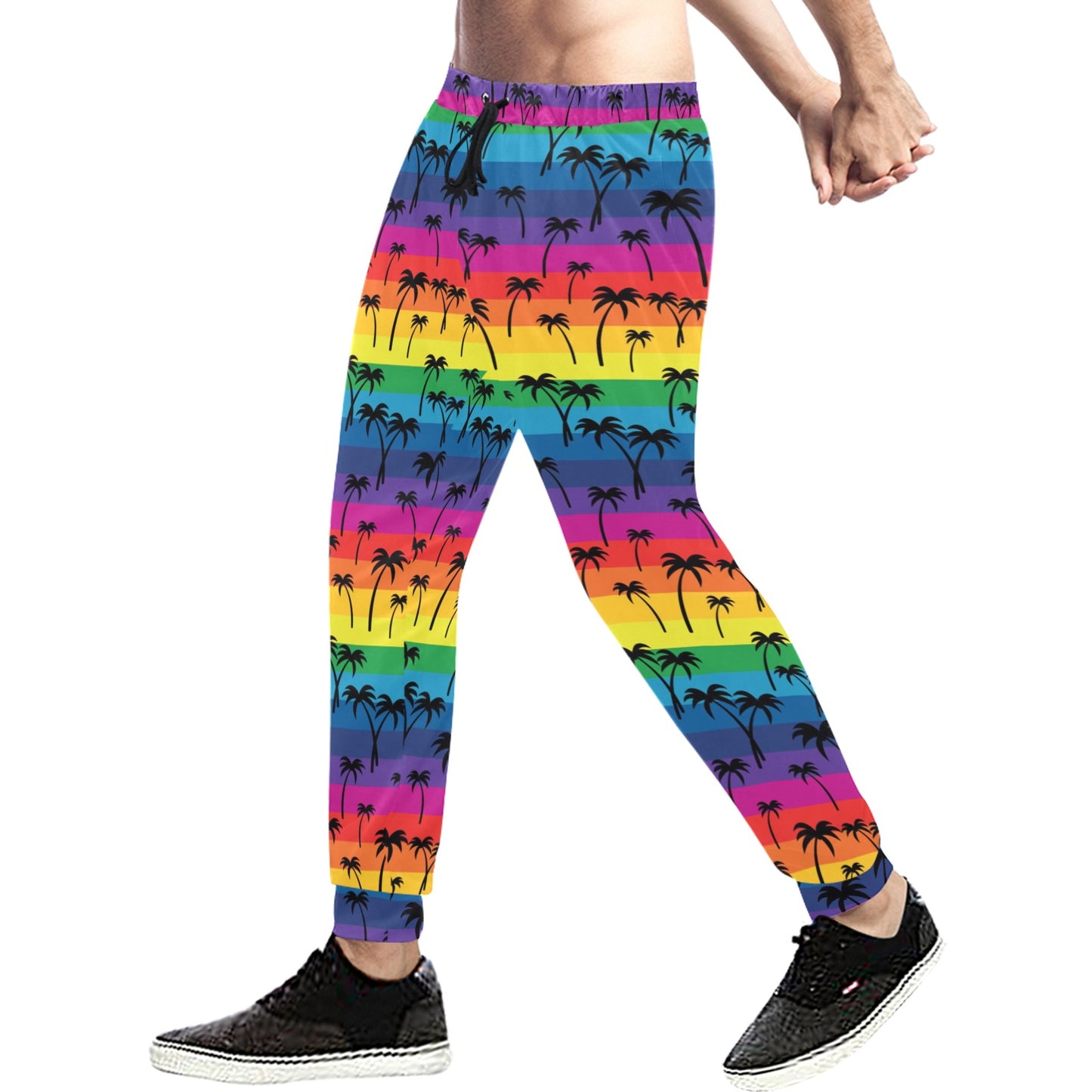 Palm Tree Rainbow Themed Print Men's Sweatpants