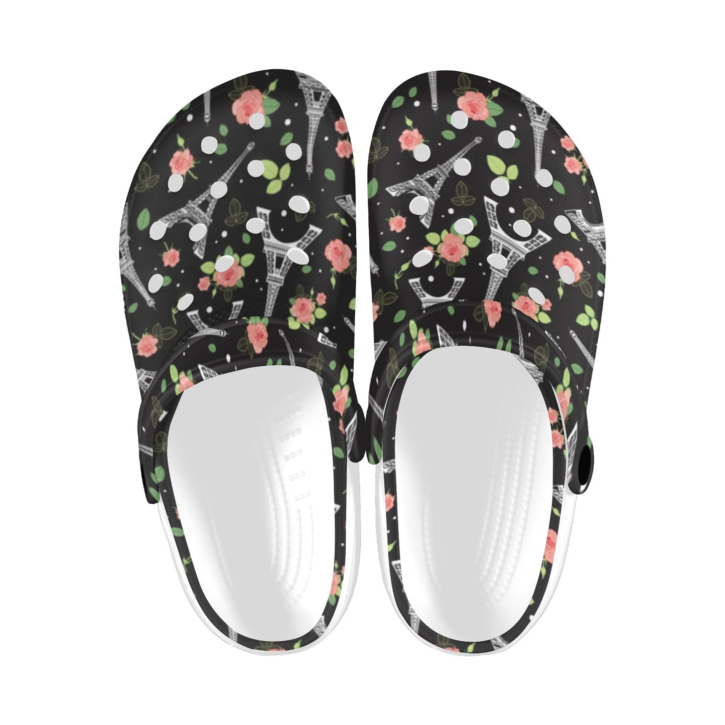 Eiffel Tower Rose Print Unisex Clogs Shoes