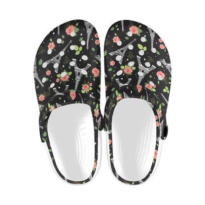 Eiffel Tower Rose Print Unisex Clogs Shoes