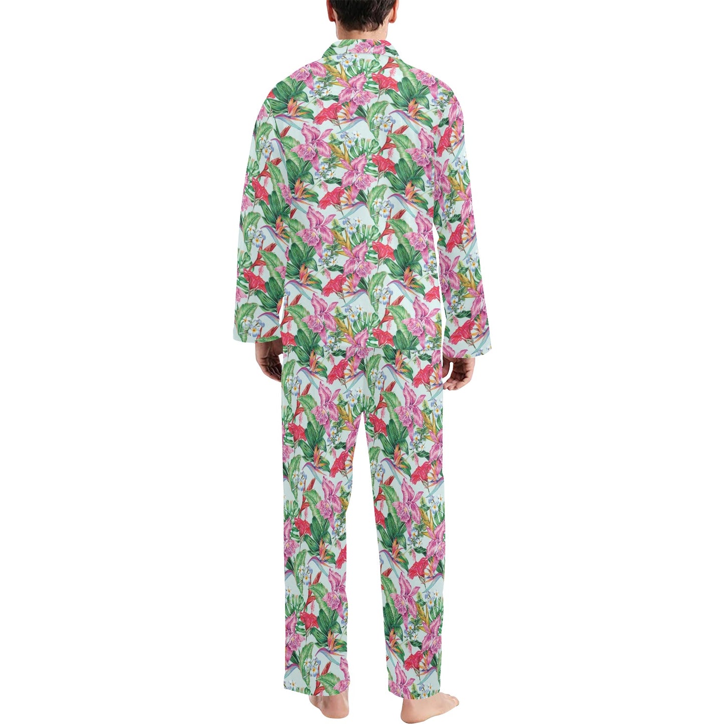 Tropical Flower Print Design LKS304 Men's Long Pajama Set