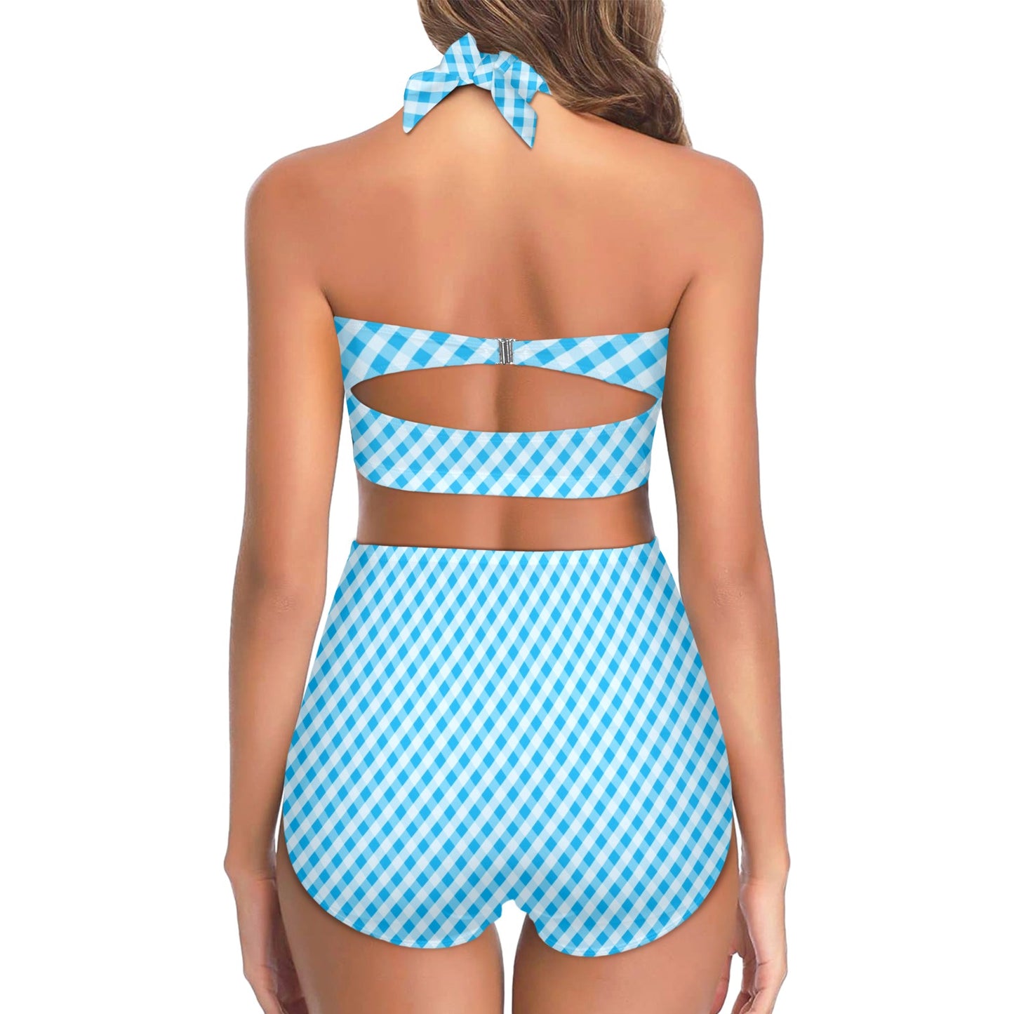 Gingham Print Design LKS401 Halter Neck Bikini Swimsuit