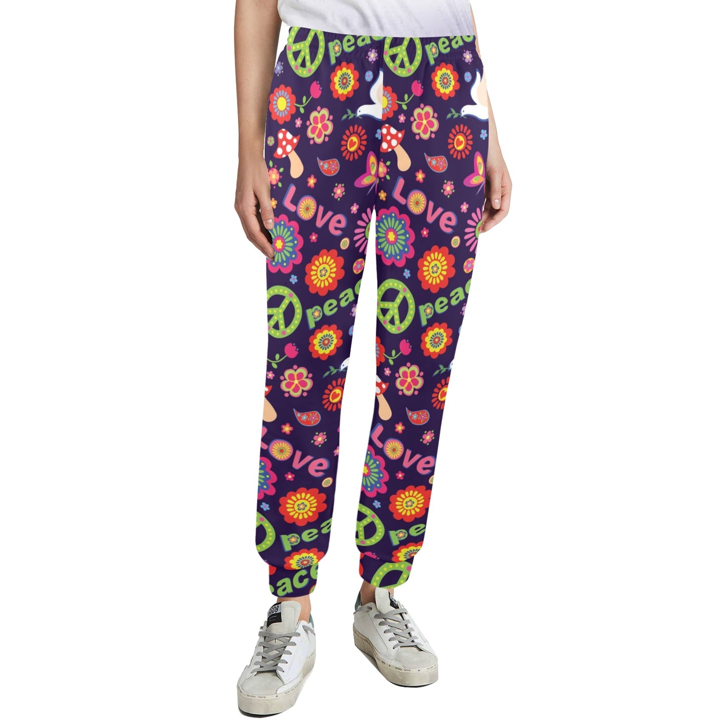 Flower Power Peace Design Print Women's Casual Track Pants