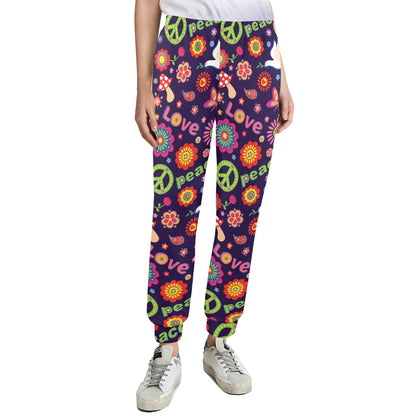 Flower Power Peace Design Print Women's Casual Track Pants