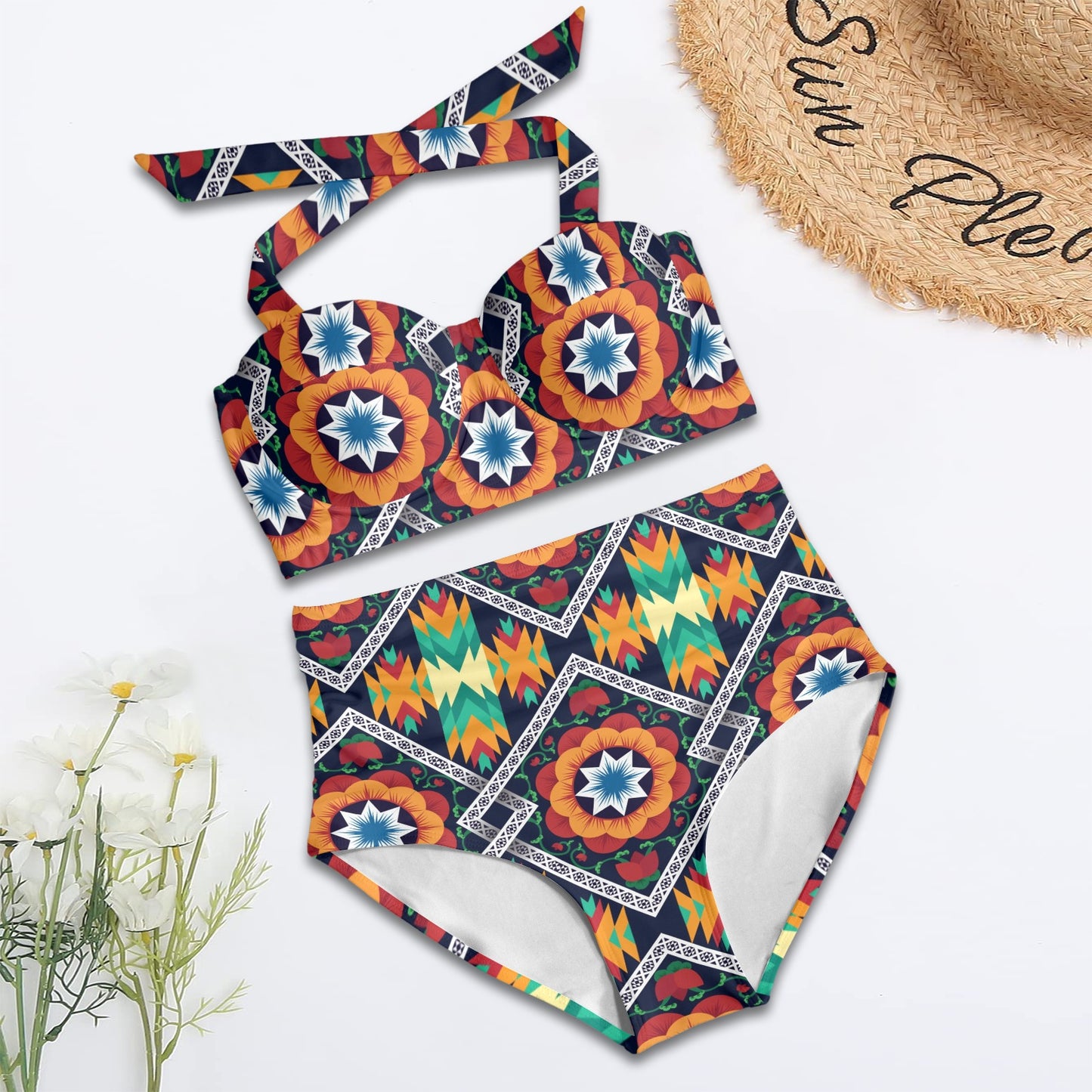 African Kente Halter Neck Bikini Swimsuit