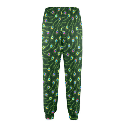 Peacock Feather Green Design Print Men's Casual Track Pants