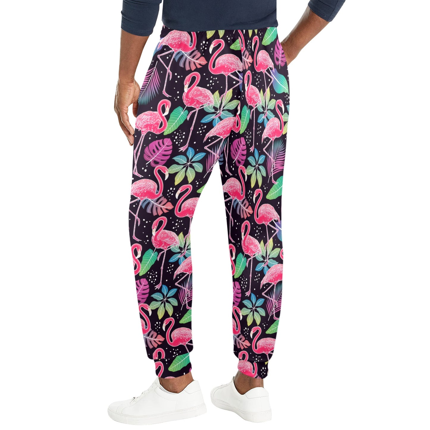 Flamingo Tropical leaves Neon Print Men's Casual Track Pants