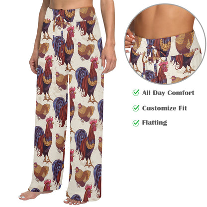Rooster Pattern Print Design A03 Women's Wide Leg Lounge Pants