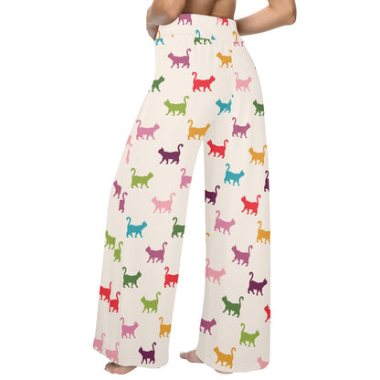 Kitten Design Print Pattern JJ0357 Women's Wide Leg Lounge Pants
