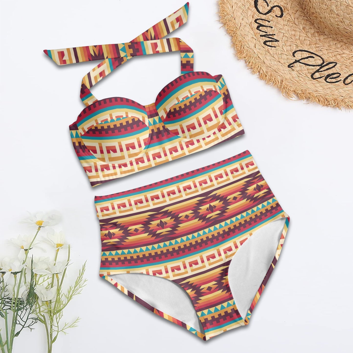 Tribal Aztec Vintage Halter Neck Bikini Swimsuit