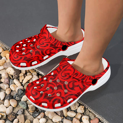 Maori Red Themed Design Print Unisex Clogs Shoes