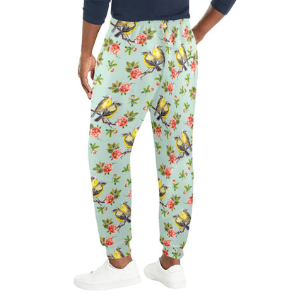 Bird with Red Flower Print Pattern Men's Casual Track Pants