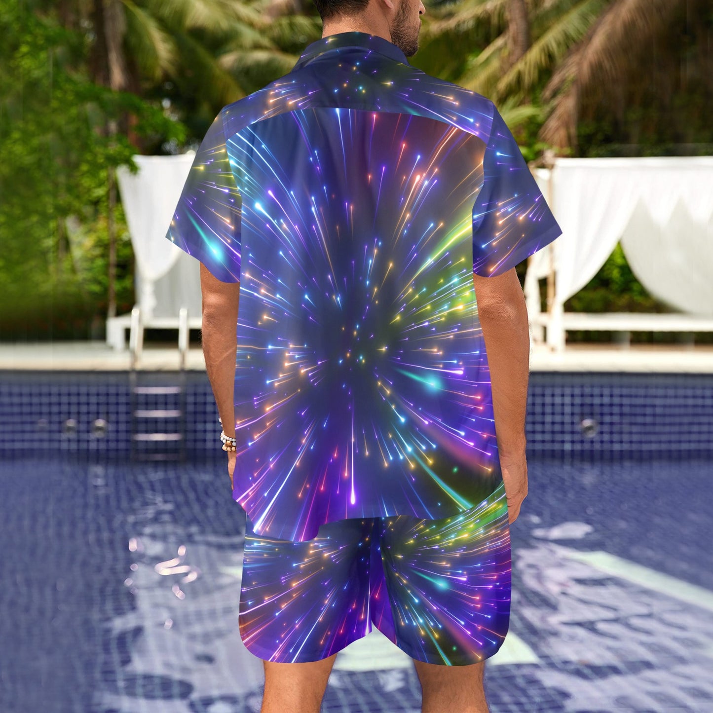 Celestial Rainbow Speed Light Men's Beach Shirt and Shorts Set