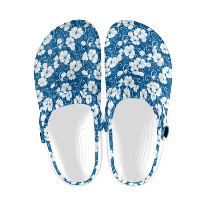Hibiscus Blue Flower Hawaiian Print Unisex Clogs Shoes
