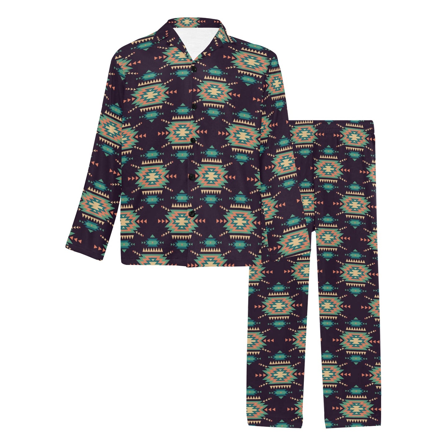Navajo Geometric Style Print Pattern Men's Long Pajama Set