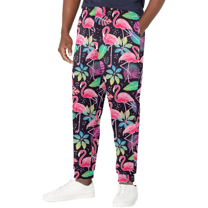 Flamingo Tropical leaves Neon Print Men's Casual Track Pants