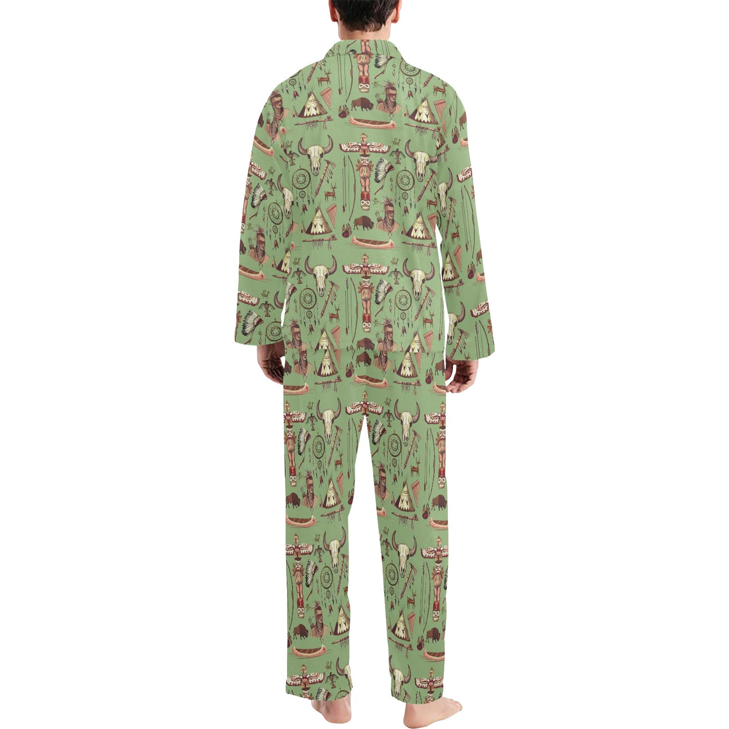 Native Indian Themed Design Print Men's Long Pajama Set