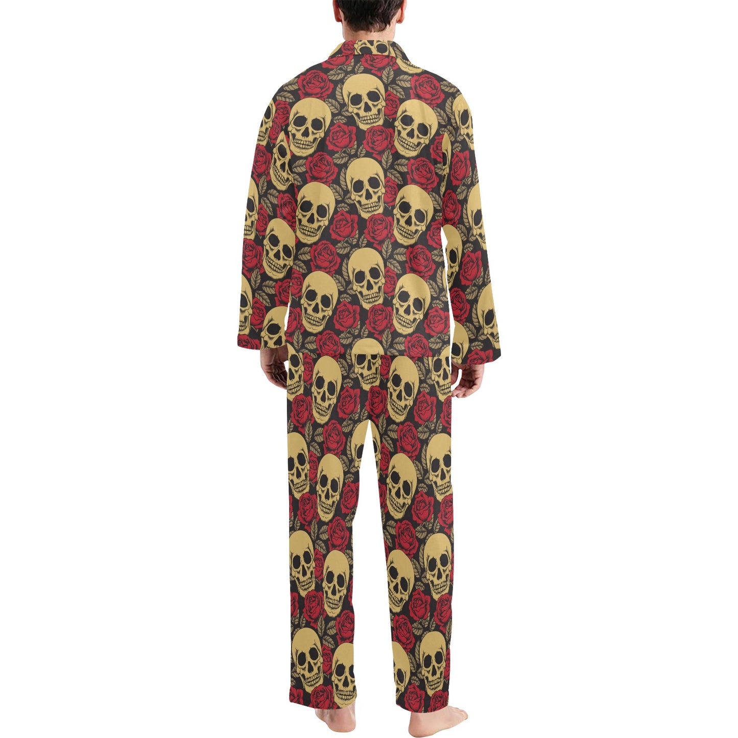Skull And Roses Print Design LKS302 Men's Long Pajama Set