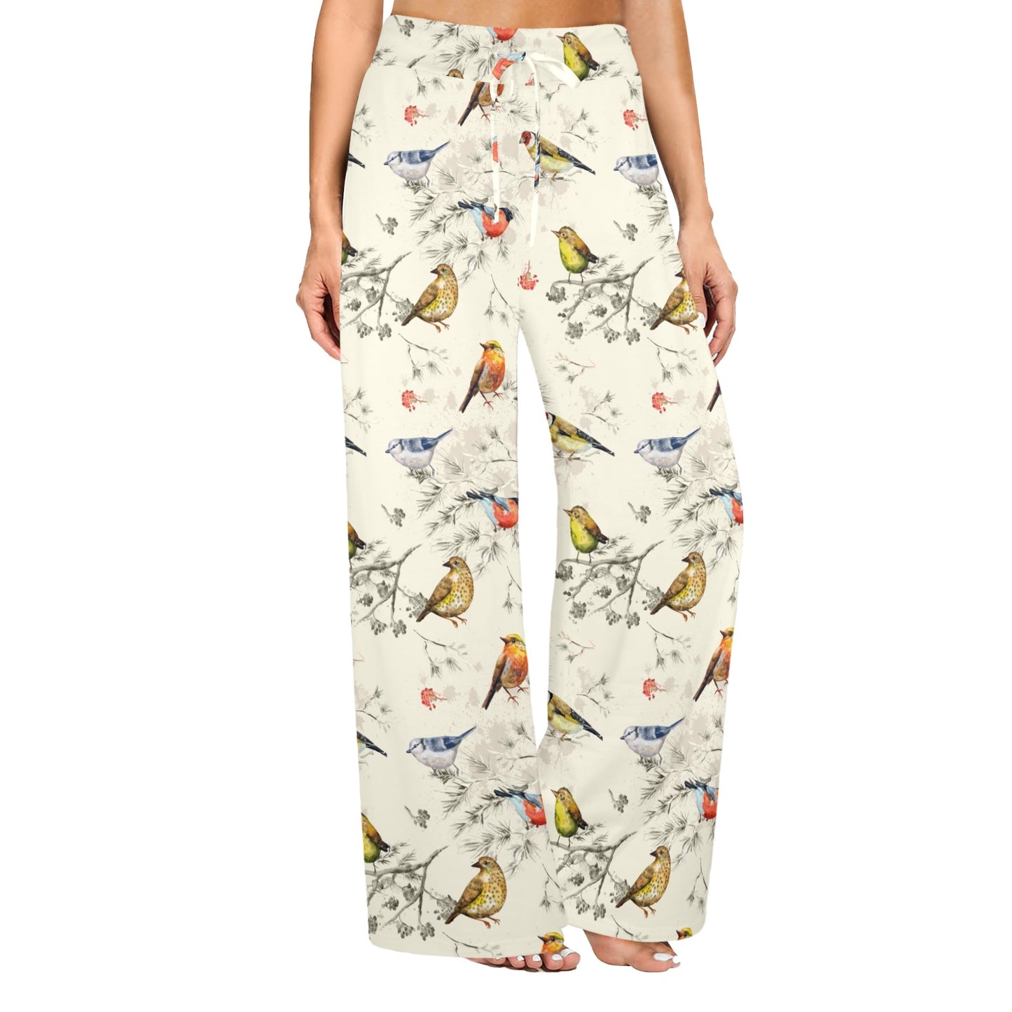Bird Watercolor Design Pattern Women's Wide Leg Lounge Pants