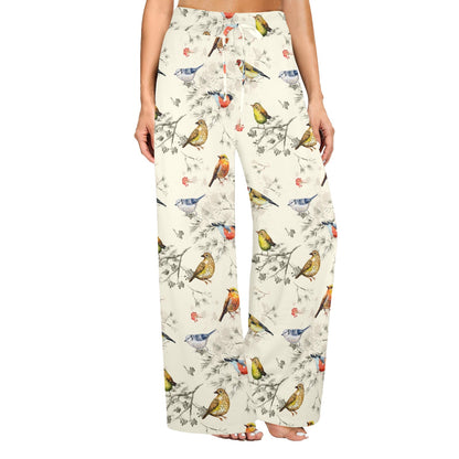 Bird Watercolor Design Pattern Women's Wide Leg Lounge Pants