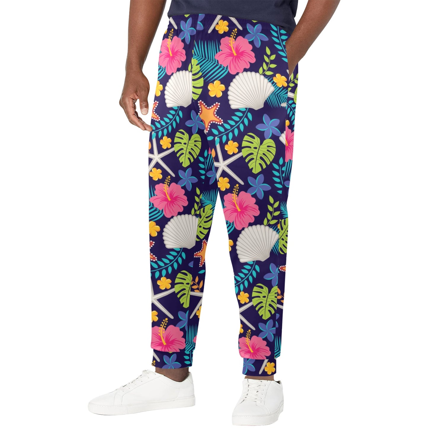 Beach Seashell Floral Theme Men's Casual Track Pants