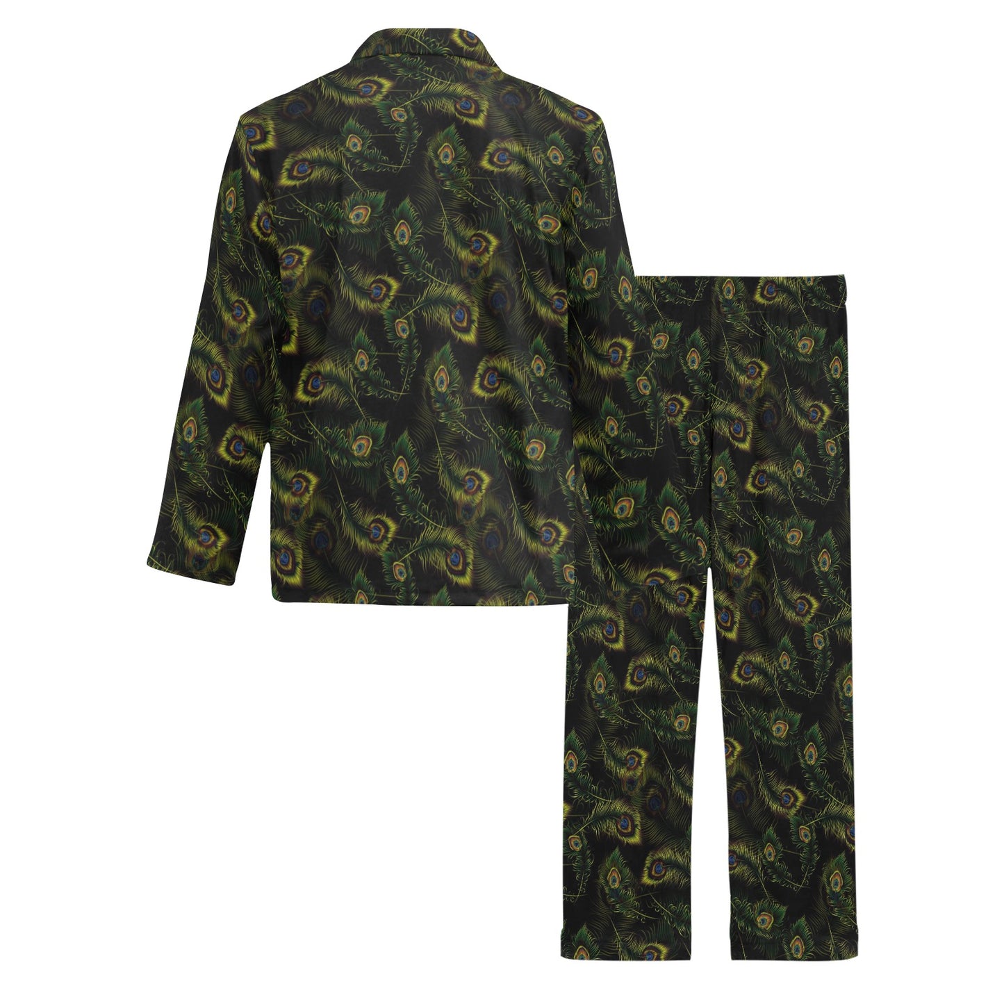 Peacock Feather Pattern Design Print Men's Long Pajama Set