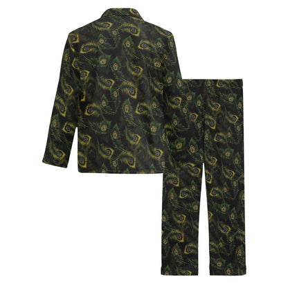Peacock Feather Pattern Design Print Men's Long Pajama Set