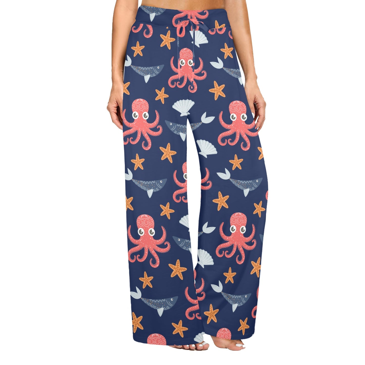 Octopus Pattern Print Design A04 Women's Wide Leg Lounge Pants