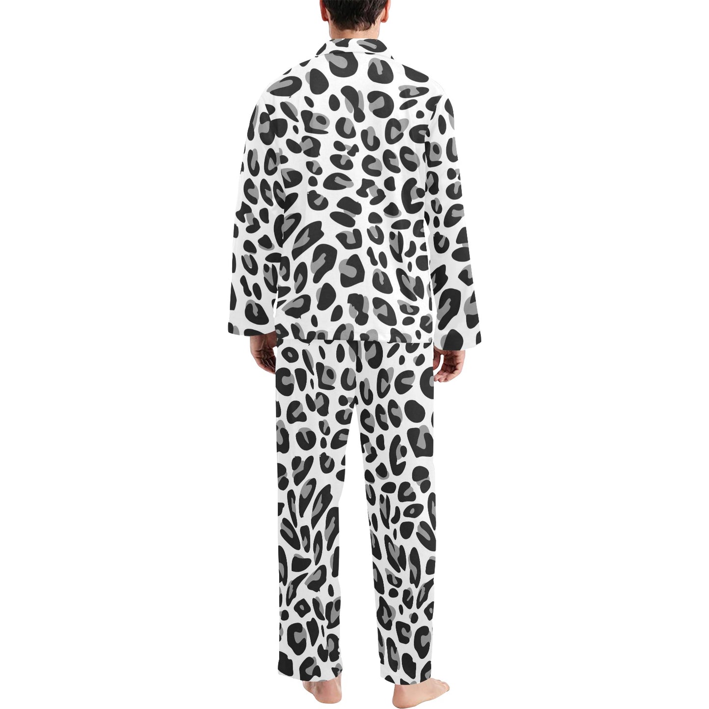 Snow Leopard Skin Print Men's Long Pajama Set