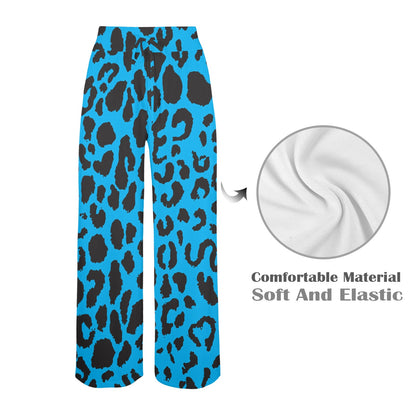 Cheetah Blue Print Pattern Women's Wide Leg Lounge Pants