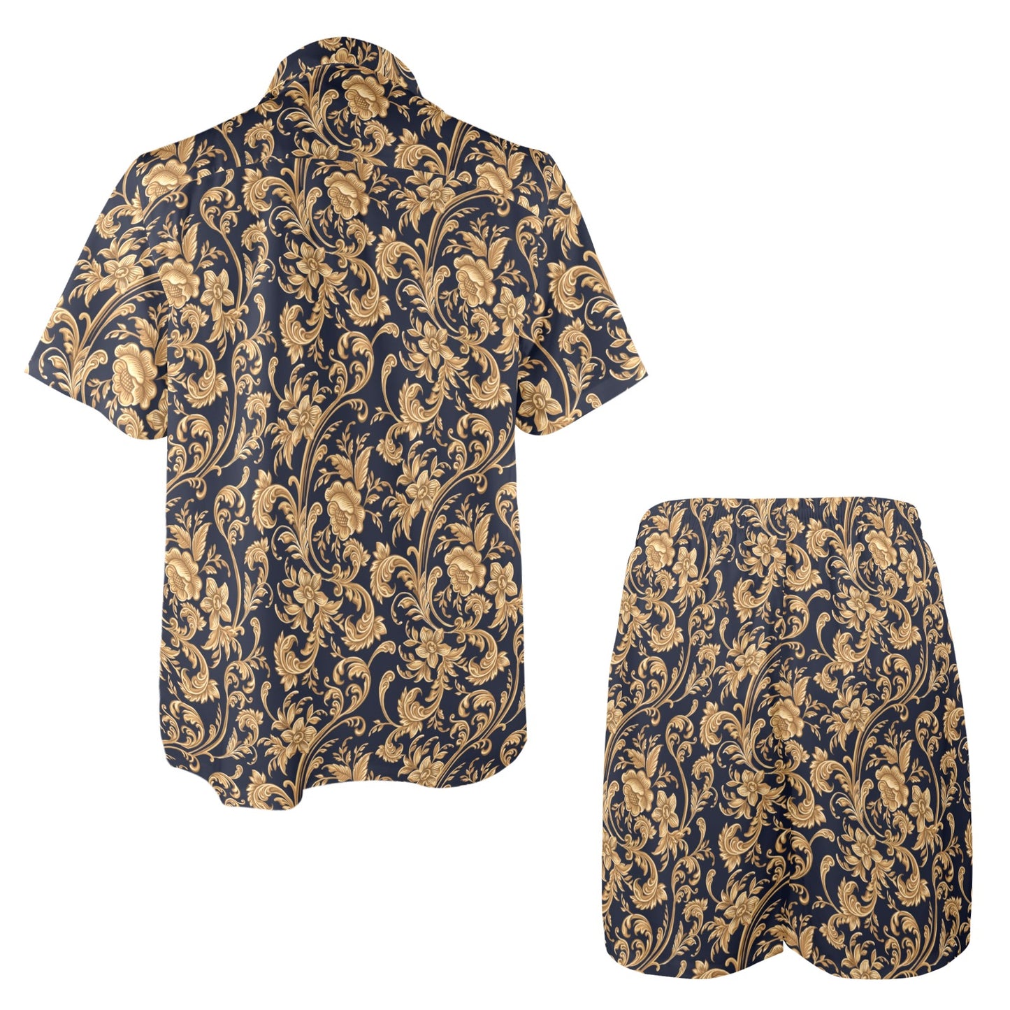 Baroque Golden Pattern Print Design 03 Men's Beach Shirt and Shorts Set