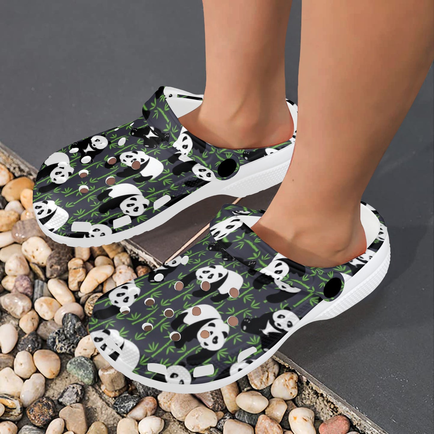 Panda Bear Bamboo Themed Print Unisex Clogs Shoes