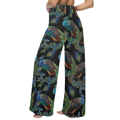 Peacock Pattern Print Design A04 Women's Wide Leg Lounge Pants