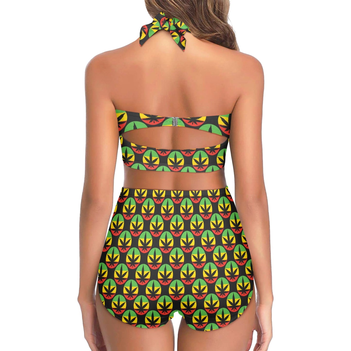 Rasta Reggae Color Design Halter Neck Bikini Swimsuit