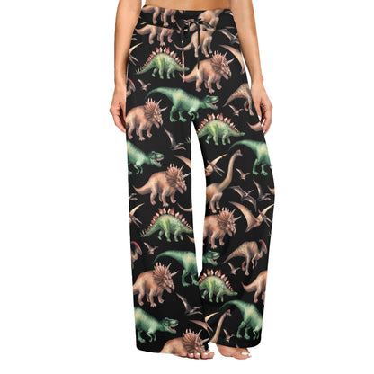 Dinosaur Print Pattern Women's Wide Leg Lounge Pants