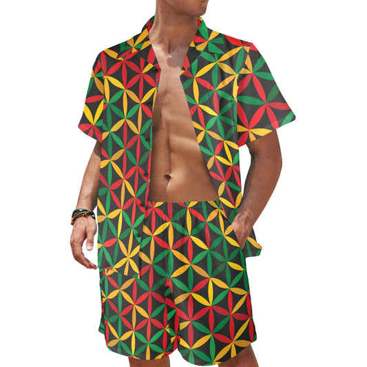 Rasta Pattern Print Design A04 Men's Beach Shirt and Shorts Set