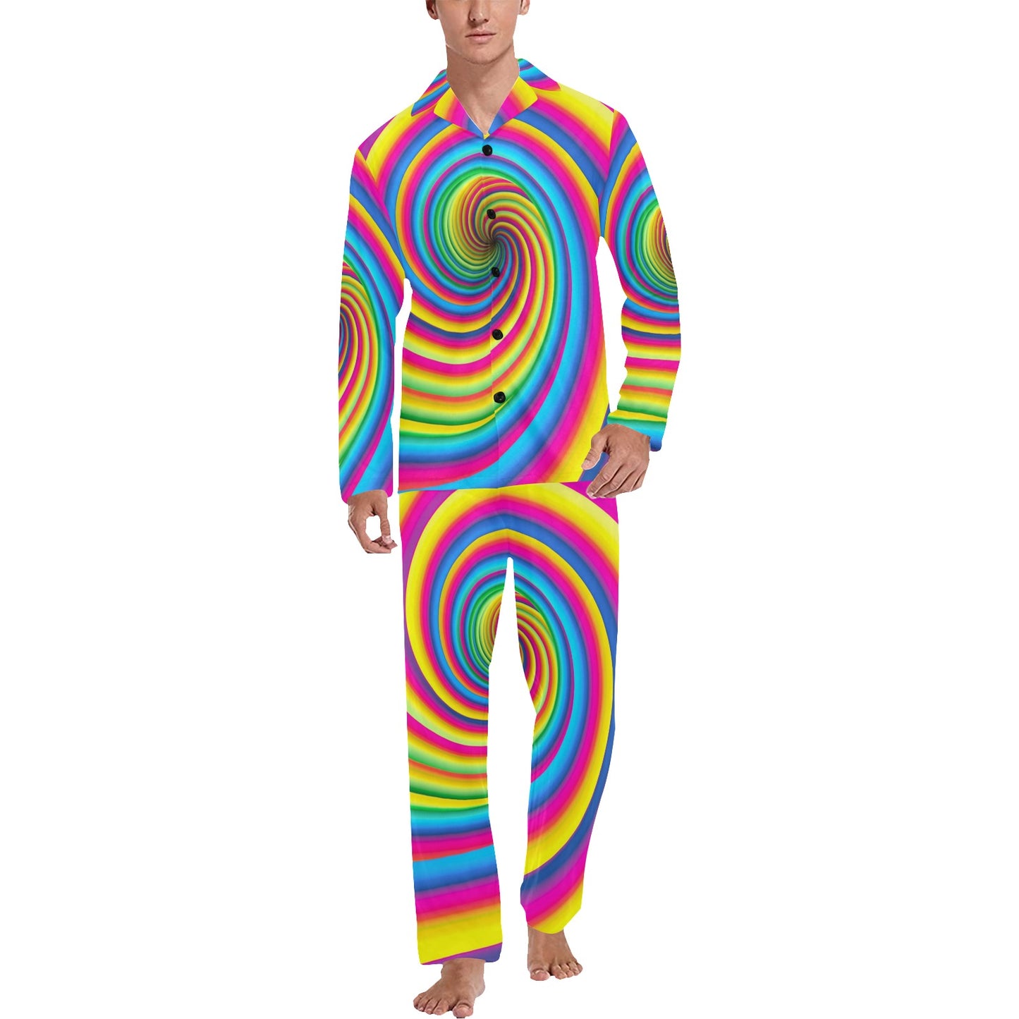 Vortex Twist Swirl Rainbow Design Men's Long Pajama Set