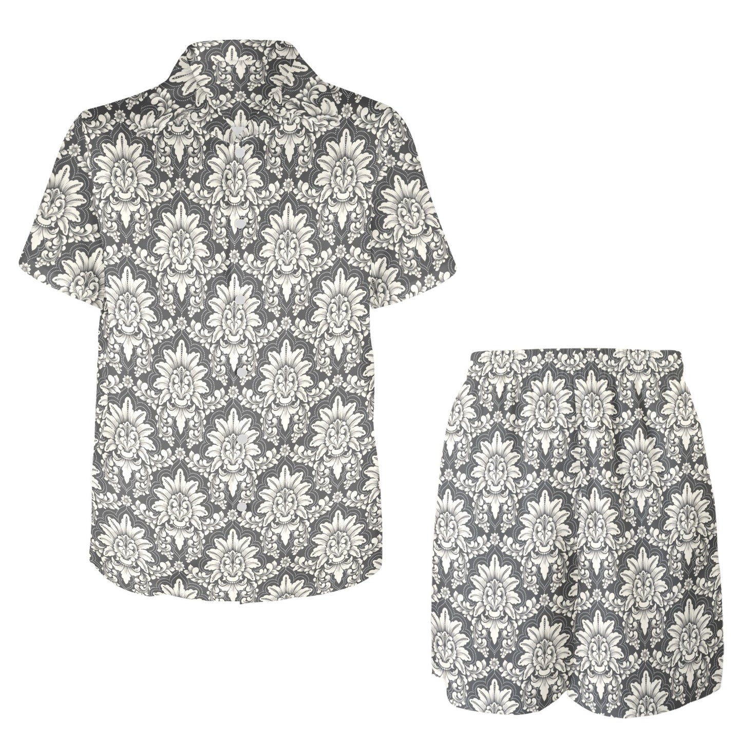 Damask Elegant Print Pattern Men's Beach Shirt and Shorts Set