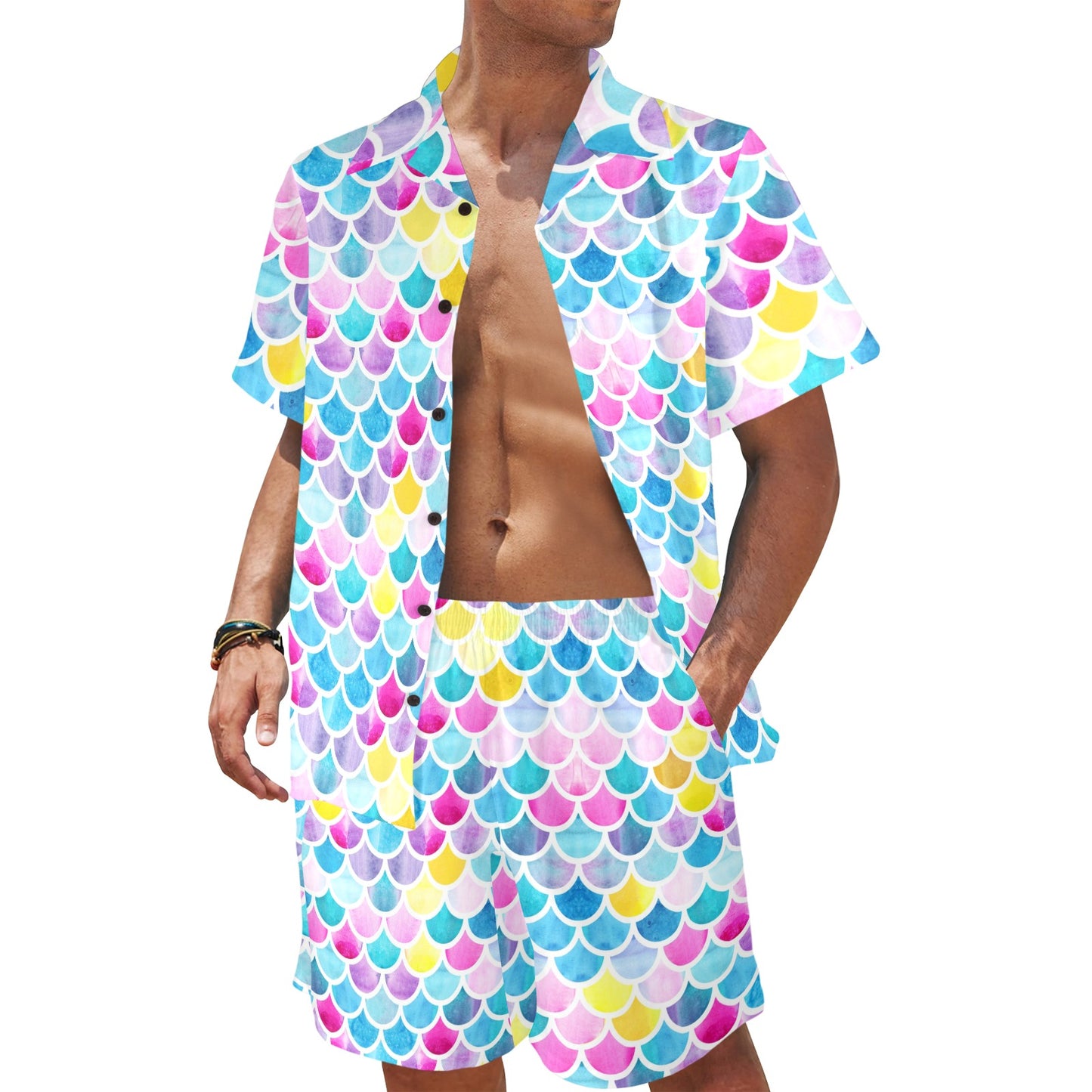 Scales Print Design LKS402 Men's Beach Shirt and Shorts Set