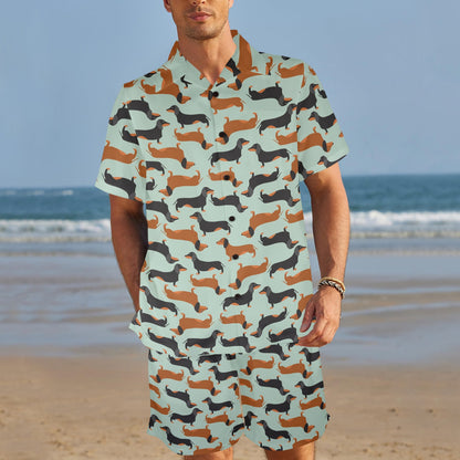 Dachshund Cute Print Pattern Men's Beach Shirt and Shorts Set