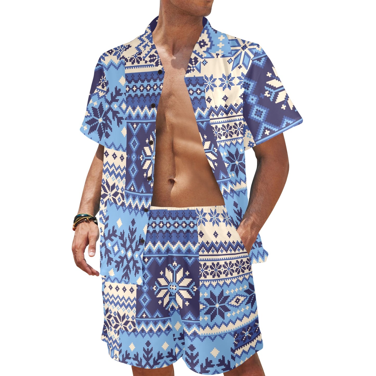 Nordic Pattern Print Design A04 Men's Beach Shirt and Shorts Set