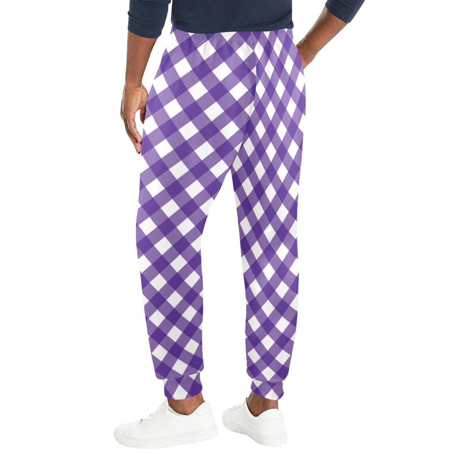 Gingham Purple Pattern Print Design 03 Men's Casual Track Pants