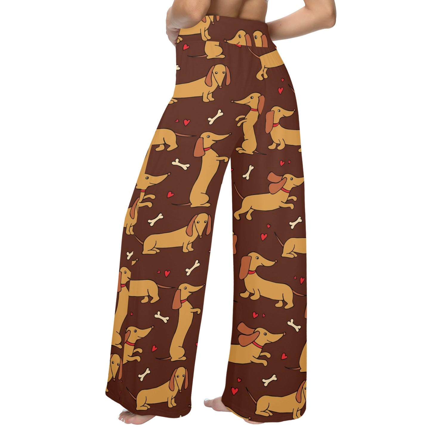 Dachshund Happy Print Pattern Women's Wide Leg Lounge Pants
