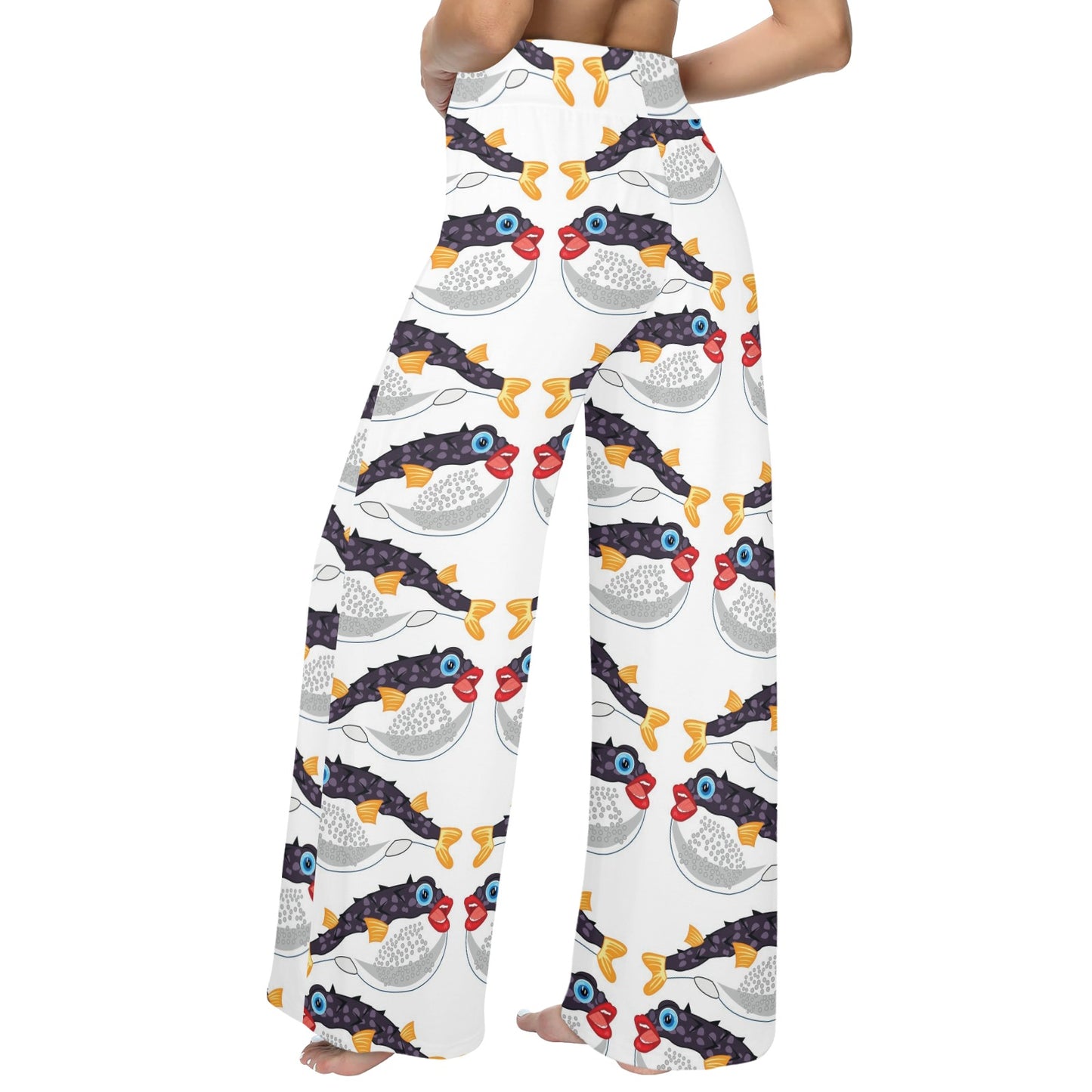 Fugu Pattern Print Design 03 Women's Wide Leg Lounge Pants